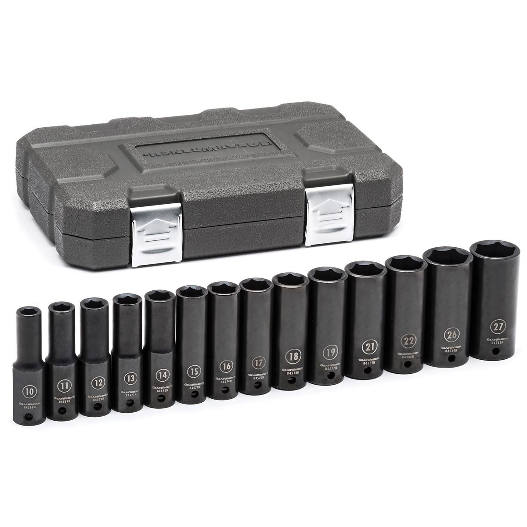 GearWrench 14-Pc. 1/2in. 6 Pt. Metric Deep Socket Set — 10-19mm, 21mm, 22mm, Model# KDT84955N